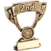 BRZ/GOLD MINI CUP 'POSITION' WITH PLATE (1in CENTRE) '2nd' - 4.25in